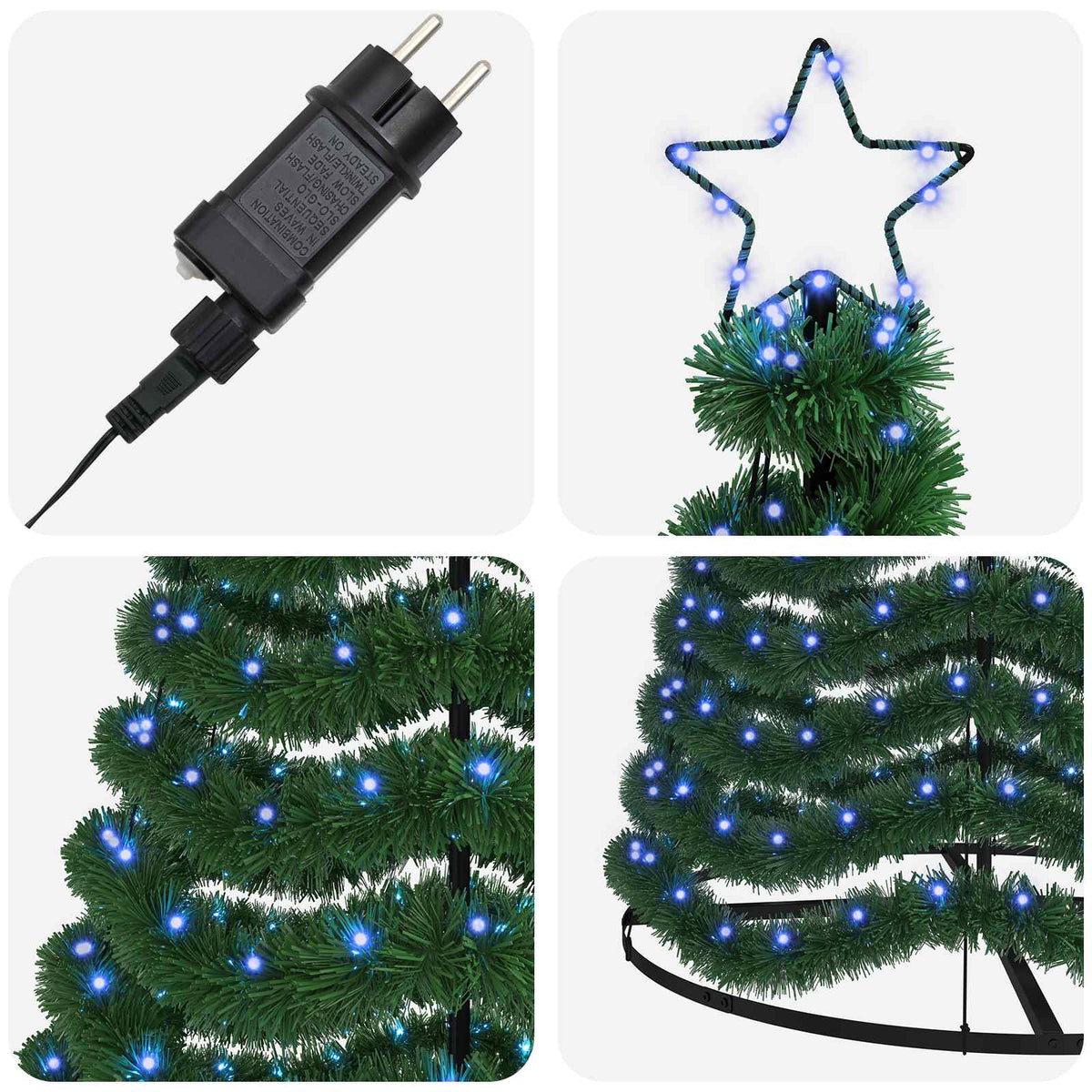 Glittrig LED-julgran med fot EKENAS 250 cm 370 LED-lampor Blå