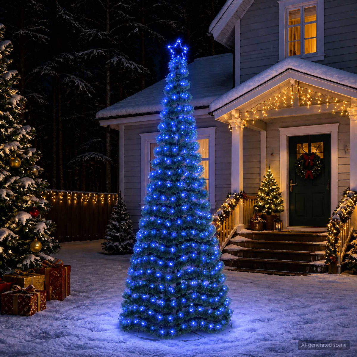Glittrig LED-julgran med fot EKENAS 250 cm 370 LED-lampor Blå