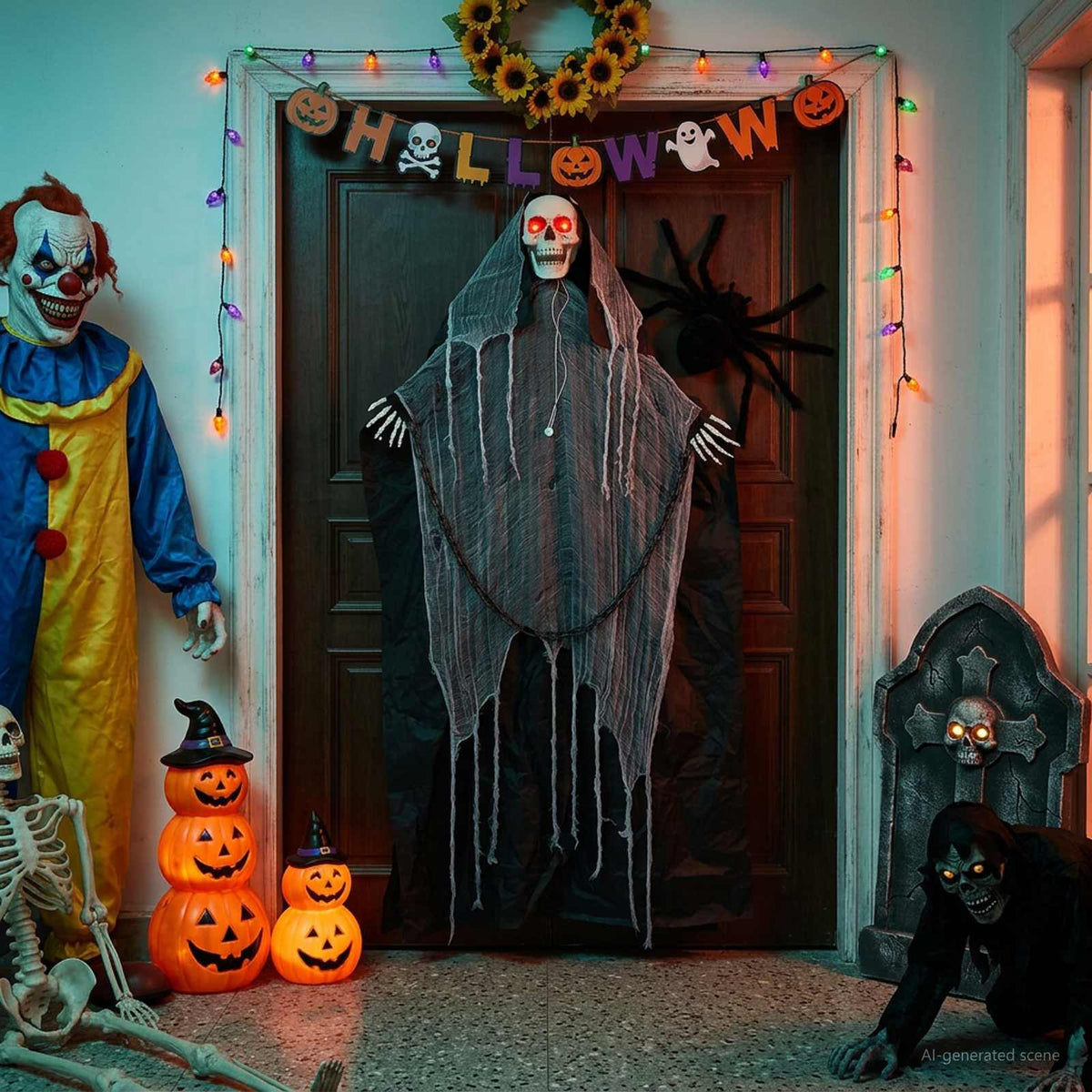 Hängande liemannen till Halloween SPOOKA Svart 112 x 164 cm