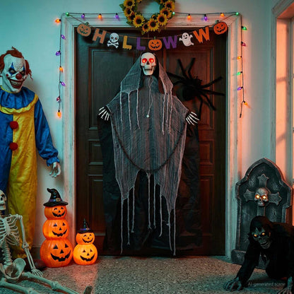 Hängande liemannen till Halloween SPOOKA Svart 112 x 164 cm