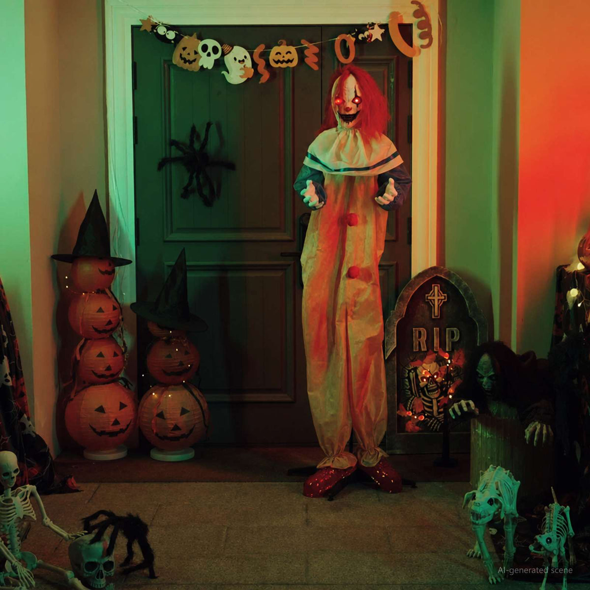 Läskig halloweenclown SPOOKA Gul och Blå 126,5 x 180 cm