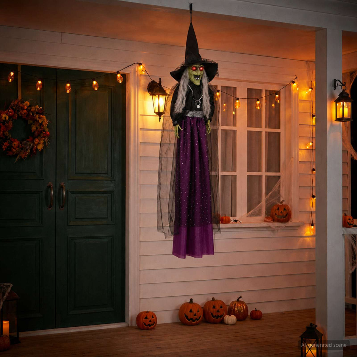 Hängande halloweenhäxa SPOOKA Lila 30 x 133 cm Plast och tyg