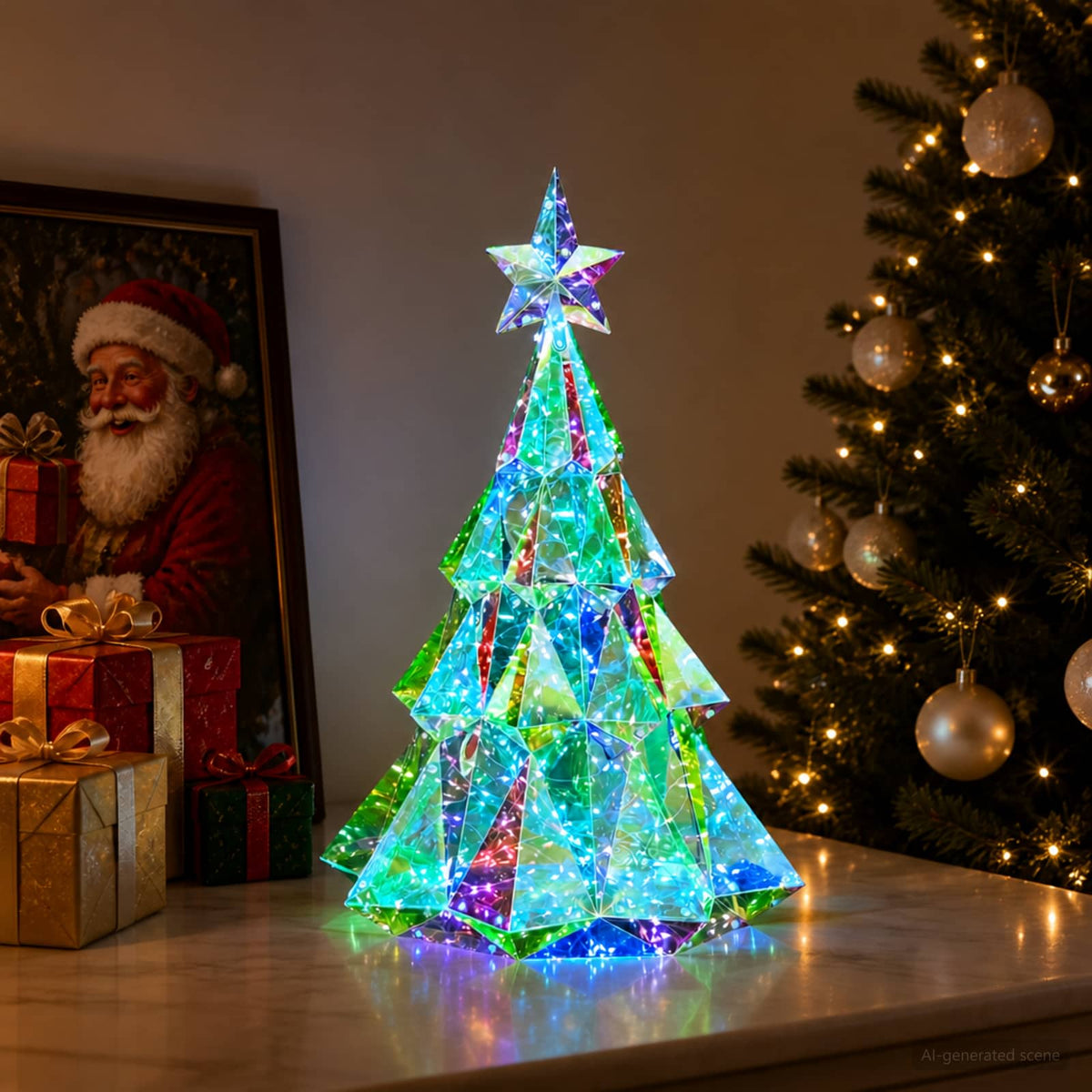 Skimrande prismatisk LED-julgran Flerfärgsdesign Ø 35 x 52 cm