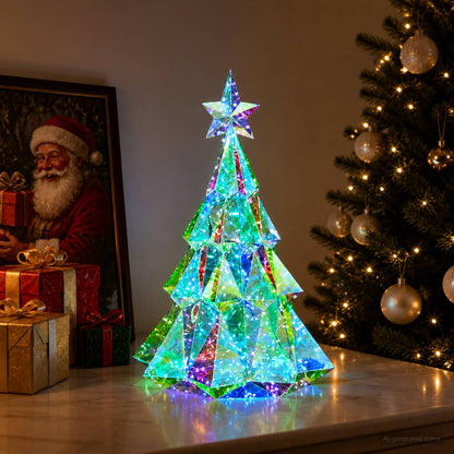 Skimrande prismatisk LED-julgran Flerfärgsdesign Ø 35 x 52 cm