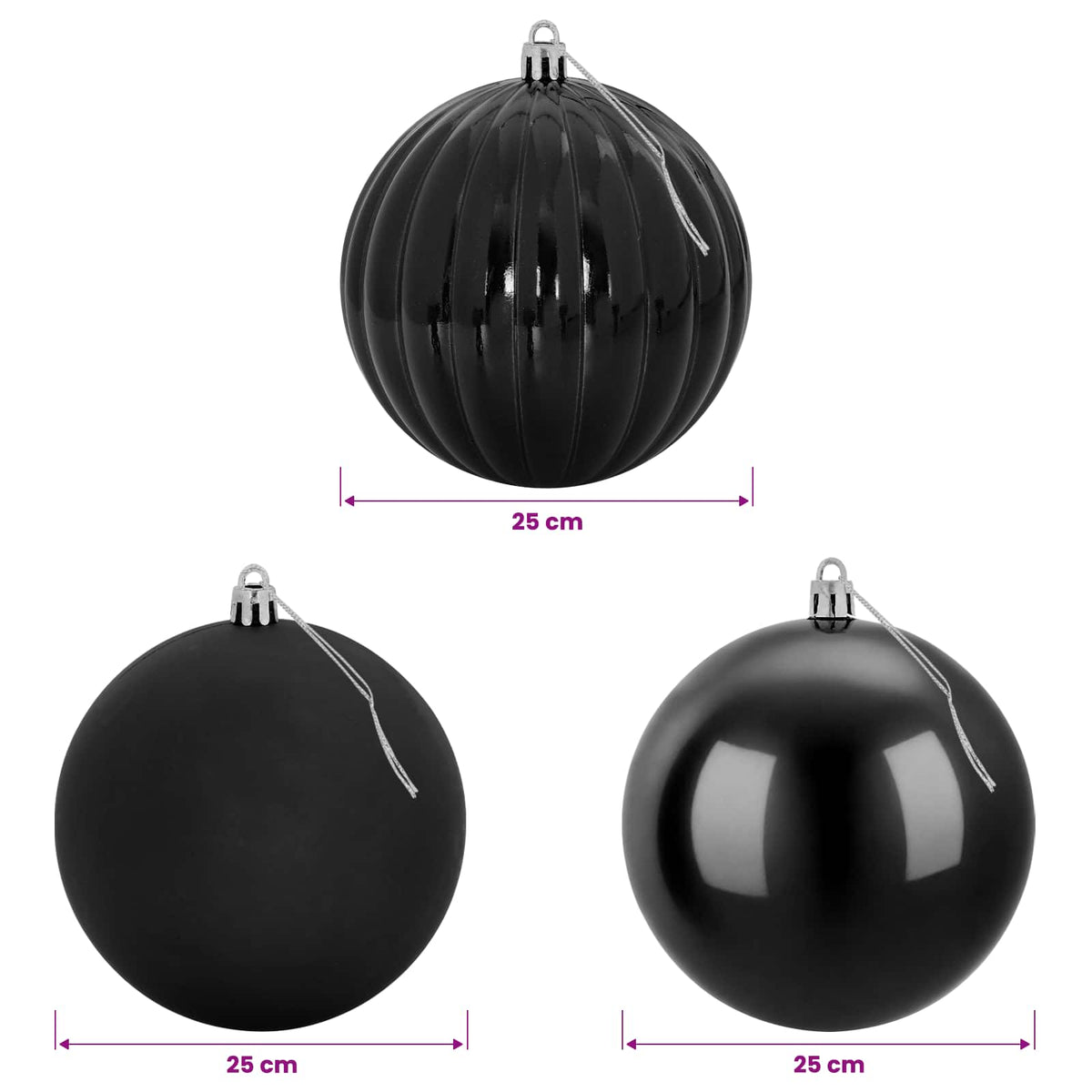 Julgranskulor XXL 3 st Svart Ø 25 cm Plast