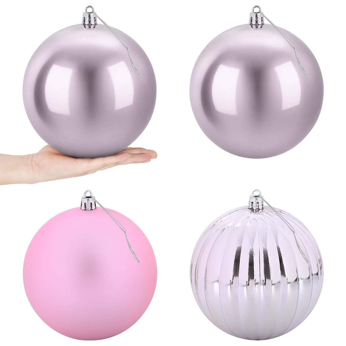 Julgranskulor XXL 4 st Rosa Ø 20 cm Plast