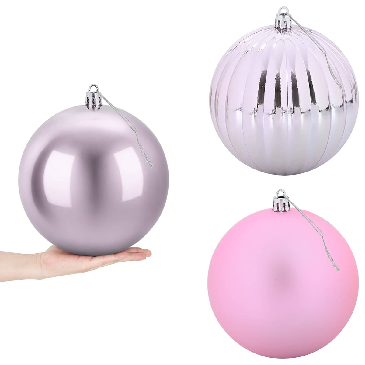 Julgranskulor XXL 3 st Rosa Ø 25 cm Plast