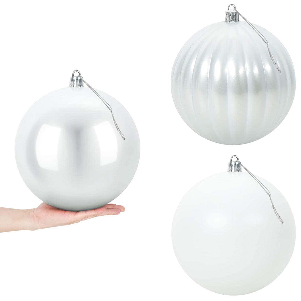 Julgranskulor XXL 3 st Vit Ø 25 cm Plast