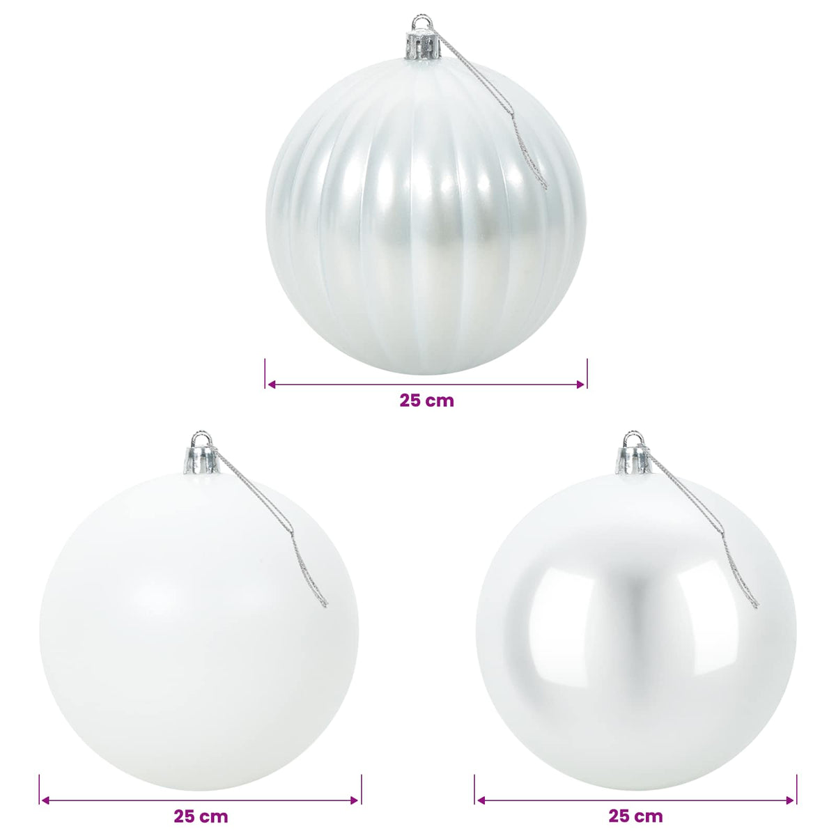 Julgranskulor XXL 3 st Vit Ø 25 cm Plast