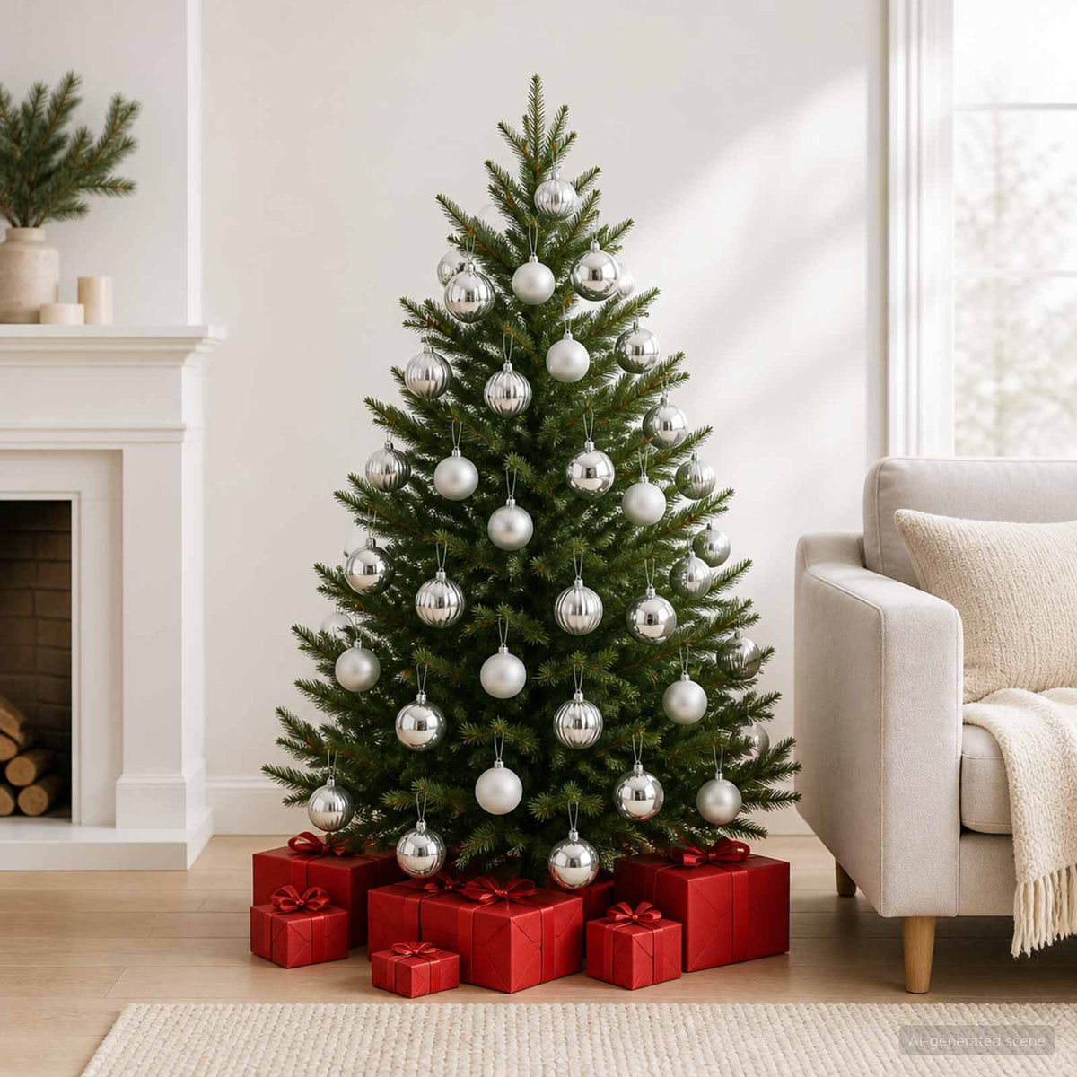 Julgransprydnad Set XL 15 st Silver Ø 10 cm Plast
