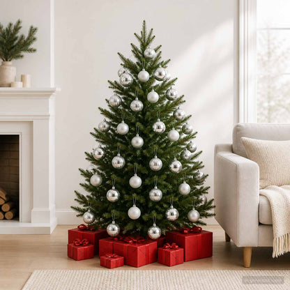 Julgransprydnad Set XL 15 st Silver Ø 10 cm Plast