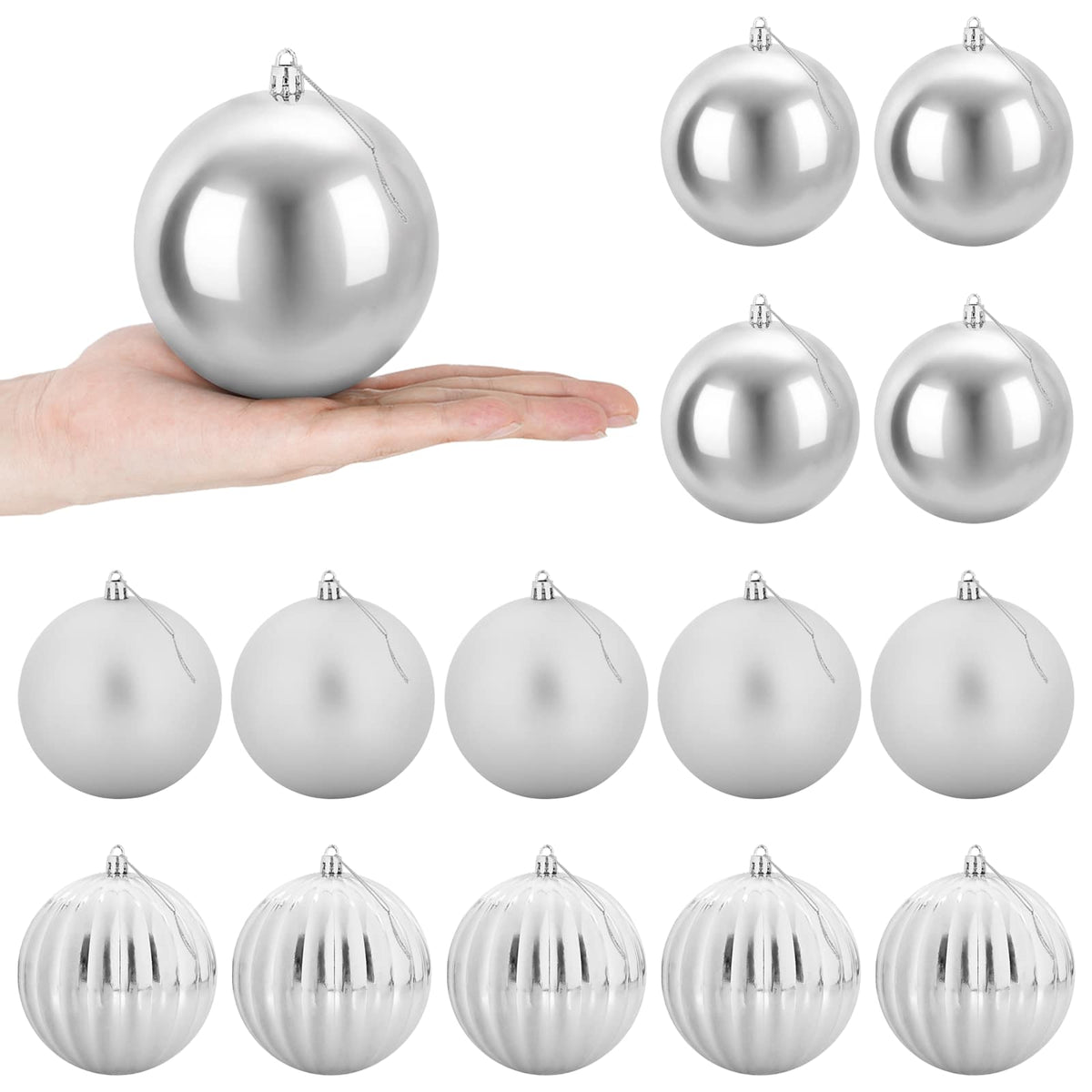 Julgransprydnad Set XL 15 st Silver Ø 10 cm Plast