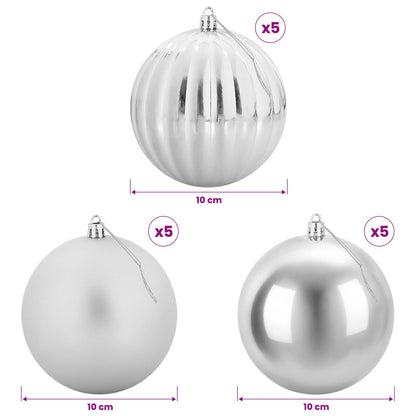 Julgransprydnad Set XL 15 st Silver Ø 10 cm Plast