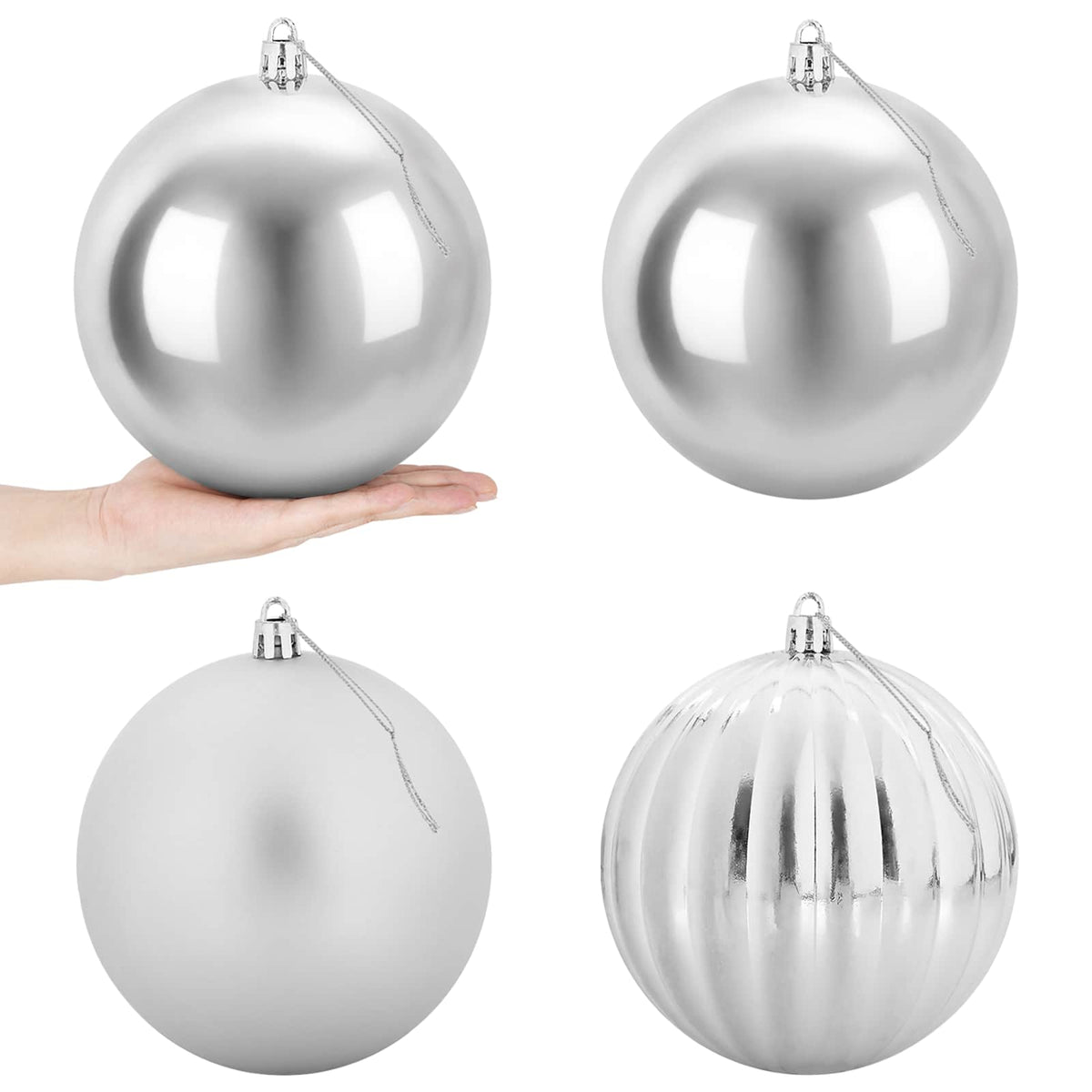 Julgranskulor XXL 4 st Silver Ø 20 cm Plast