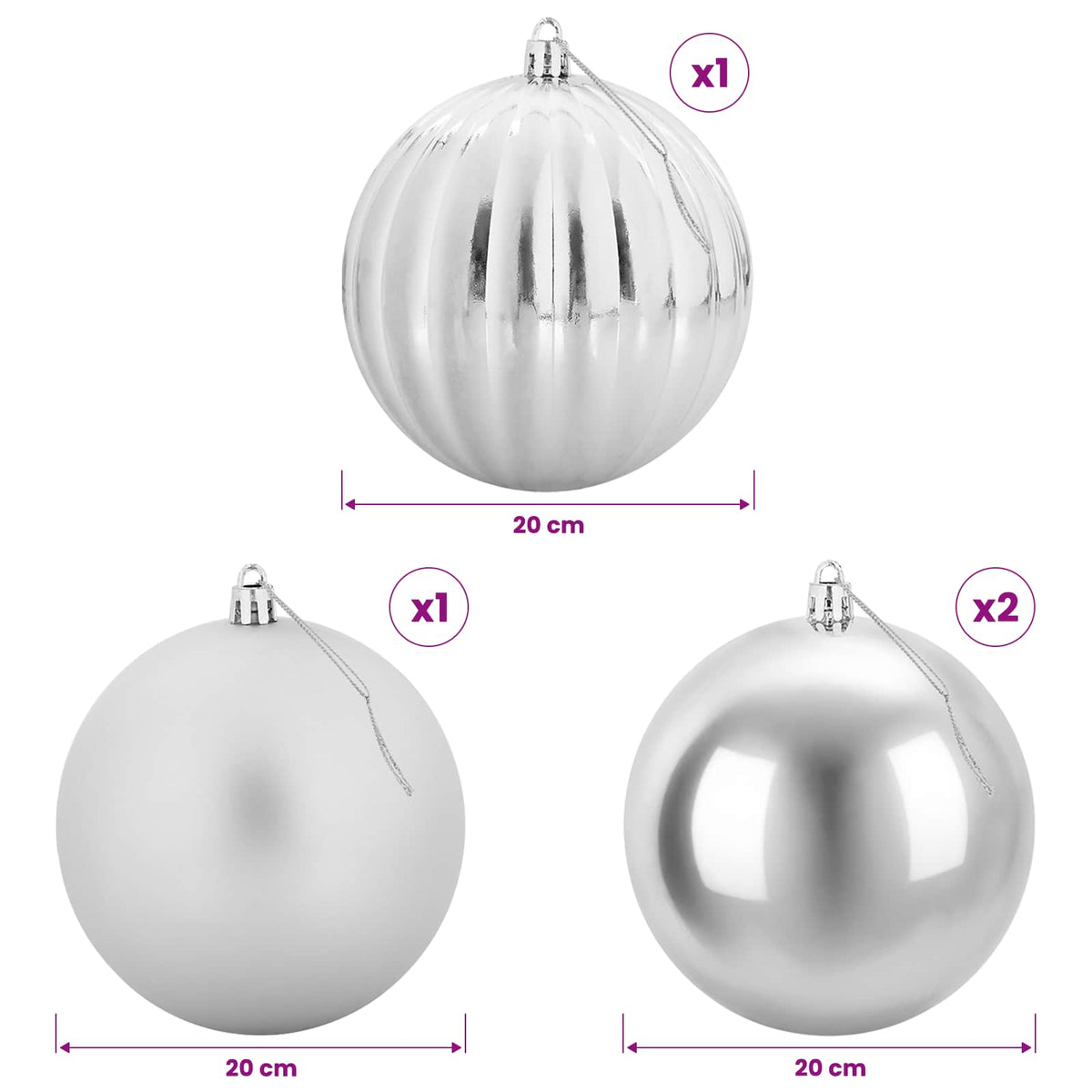 Julgranskulor XXL 4 st Silver Ø 20 cm Plast