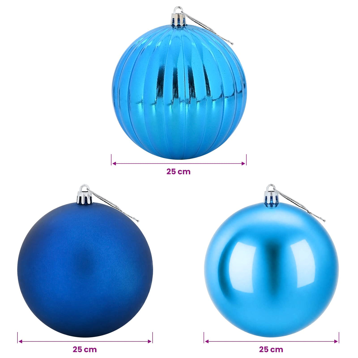 Julgranskulor XXL 3 st Blå Ø 25 cm Plast