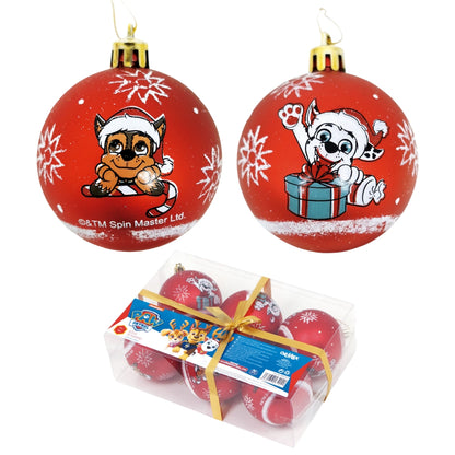 6 st röda Julgranskulor Paw Patrol 8 cm
