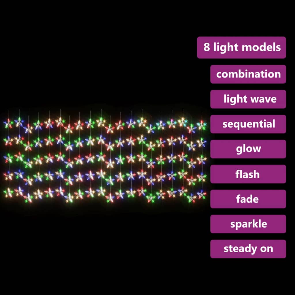 Ljusgardin med stjärnor 500 LED flerfärgad 8 funktioner 456 x 135 cm