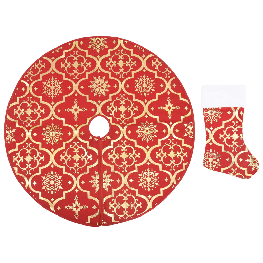 Julgransmatta lyxig med röd strumpa 122 cm tyg