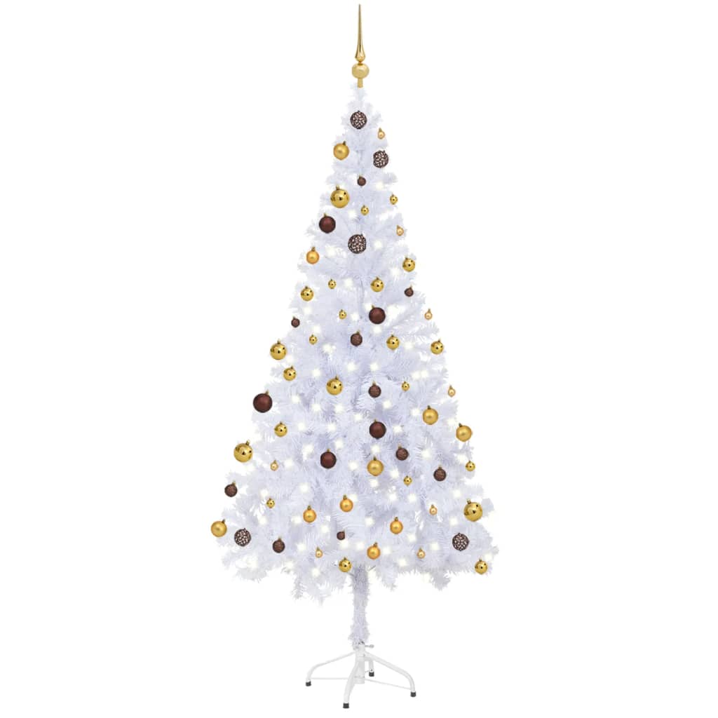 Plastgran vit med LED och julgranskulor 620 grenar 180 cm