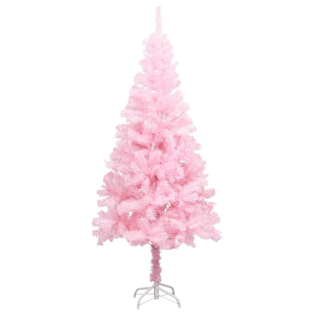 Plastgran med LED och julgranskulor rosa 150 cm
