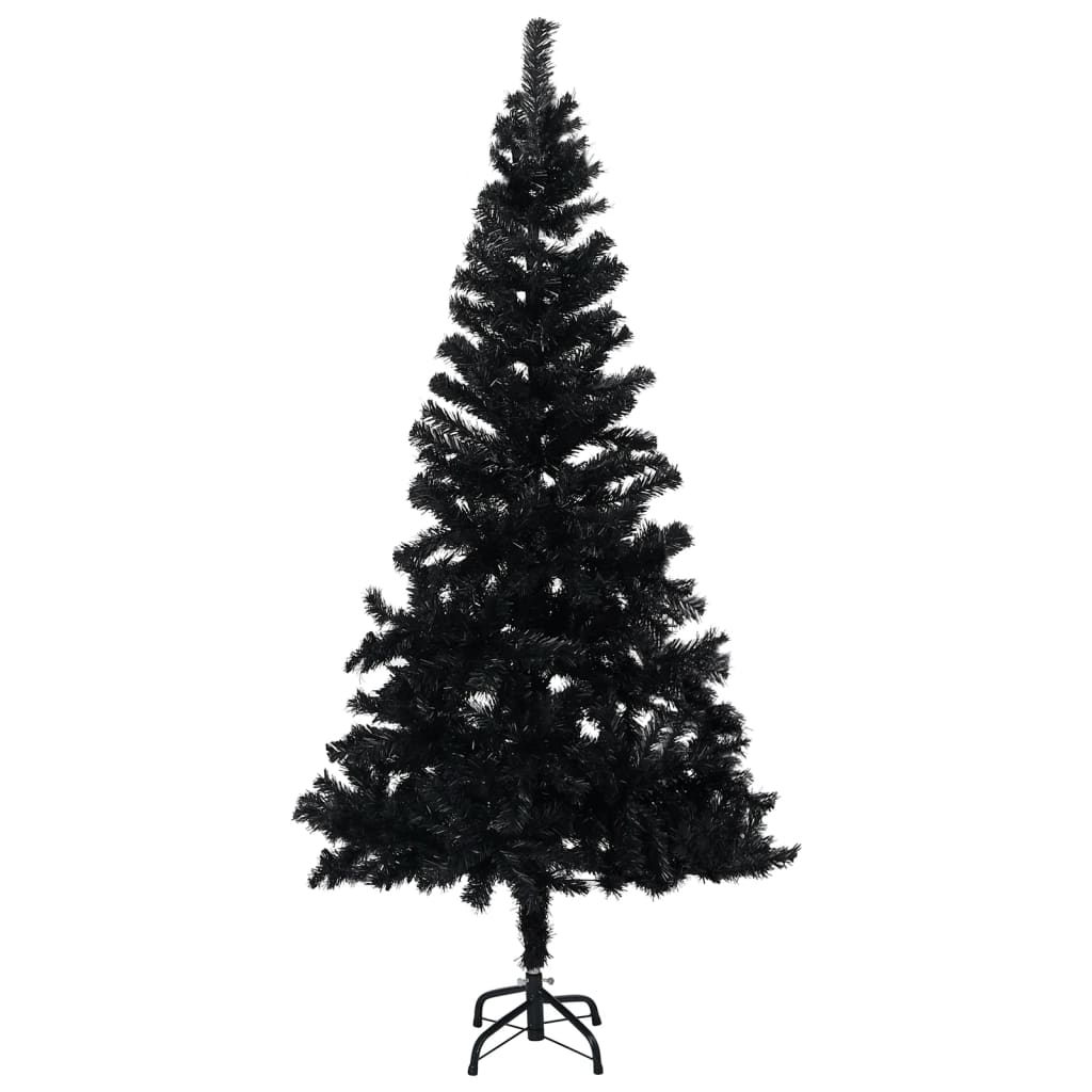 Plastgran med LED och julgranskulor svart 150 cm