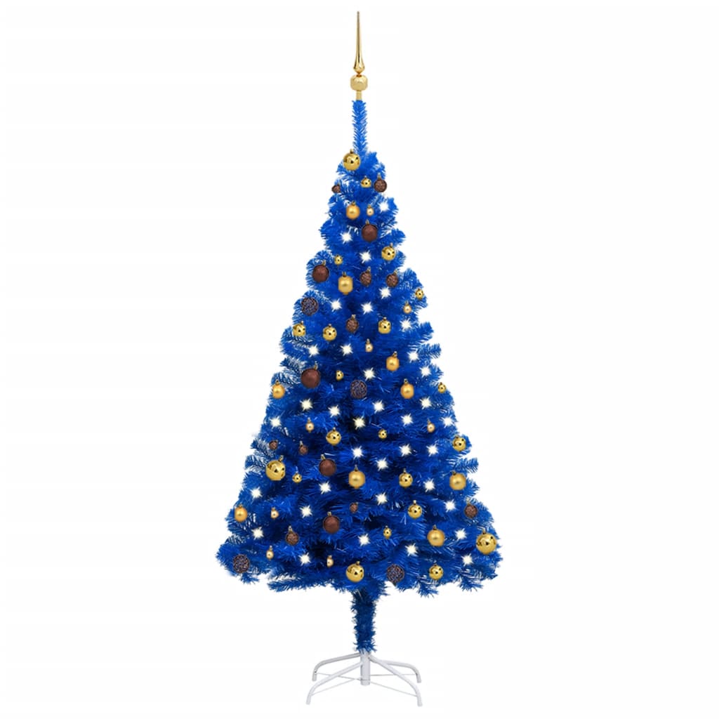 Konstgran med LED och julgranskulor blå 180 cm