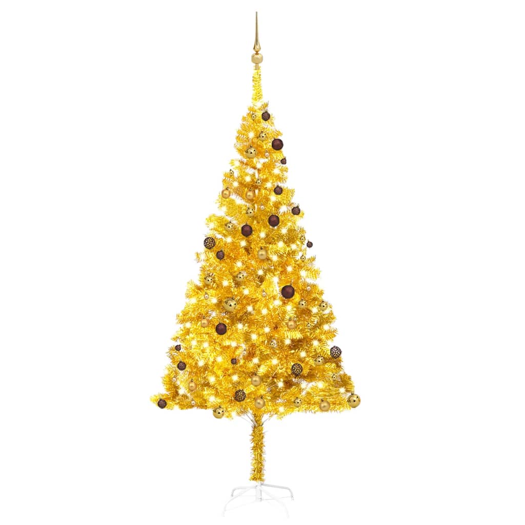 Plastgran med LED och julgranskulor guld 240 cm