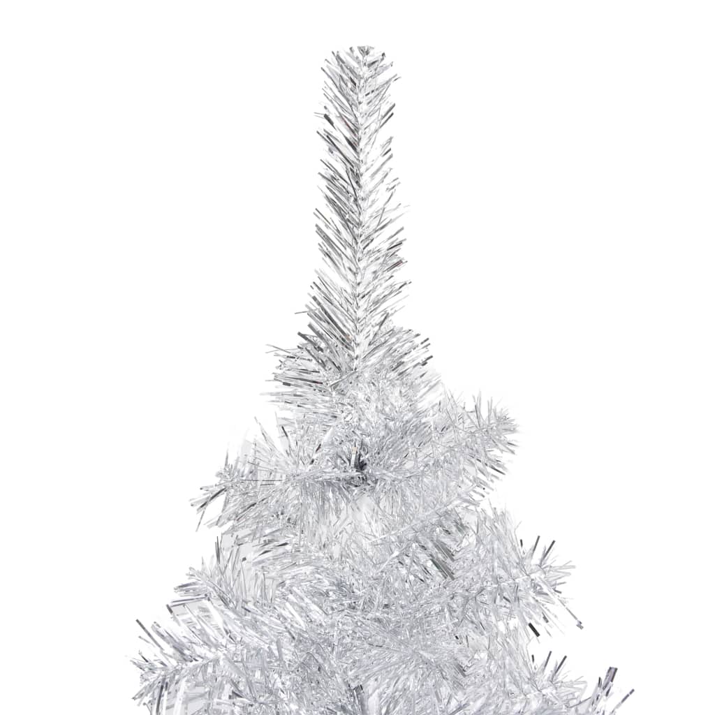 Plastgran med LED och julgranskulor silver 150 cm