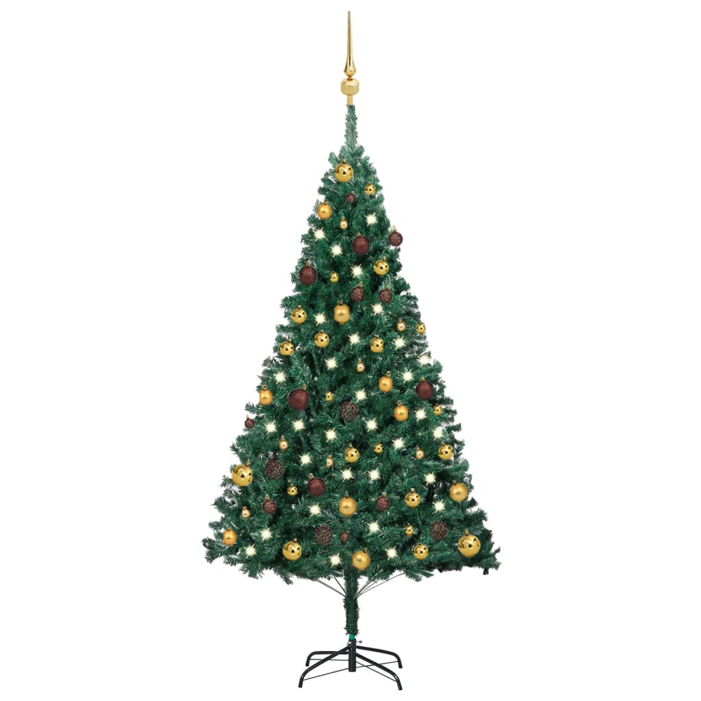 Konstgran grön med LED och julgranskulor 150 cm