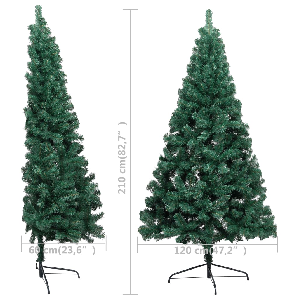 Halv Konstgran med LED och julgranskulor grön 210 cm