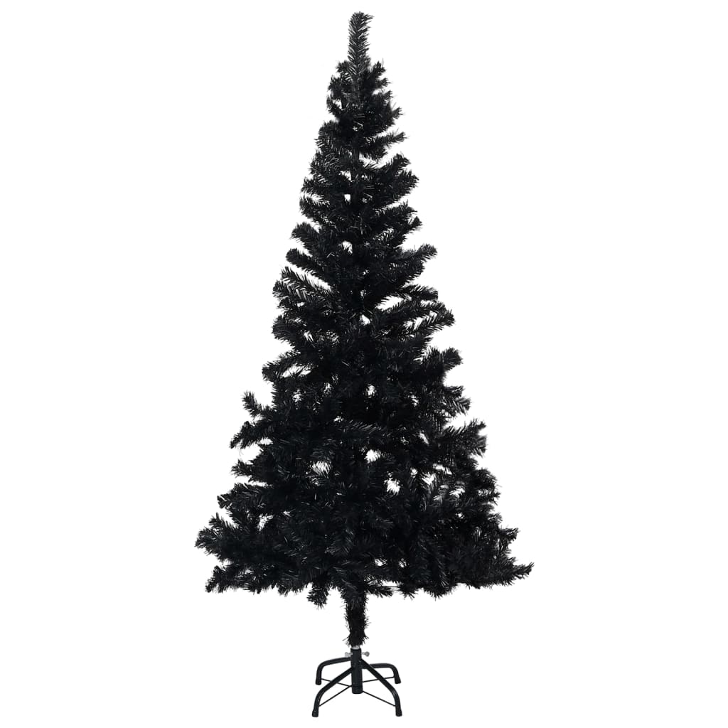 Plastgran med LED och julgranskulor svart 210 cm