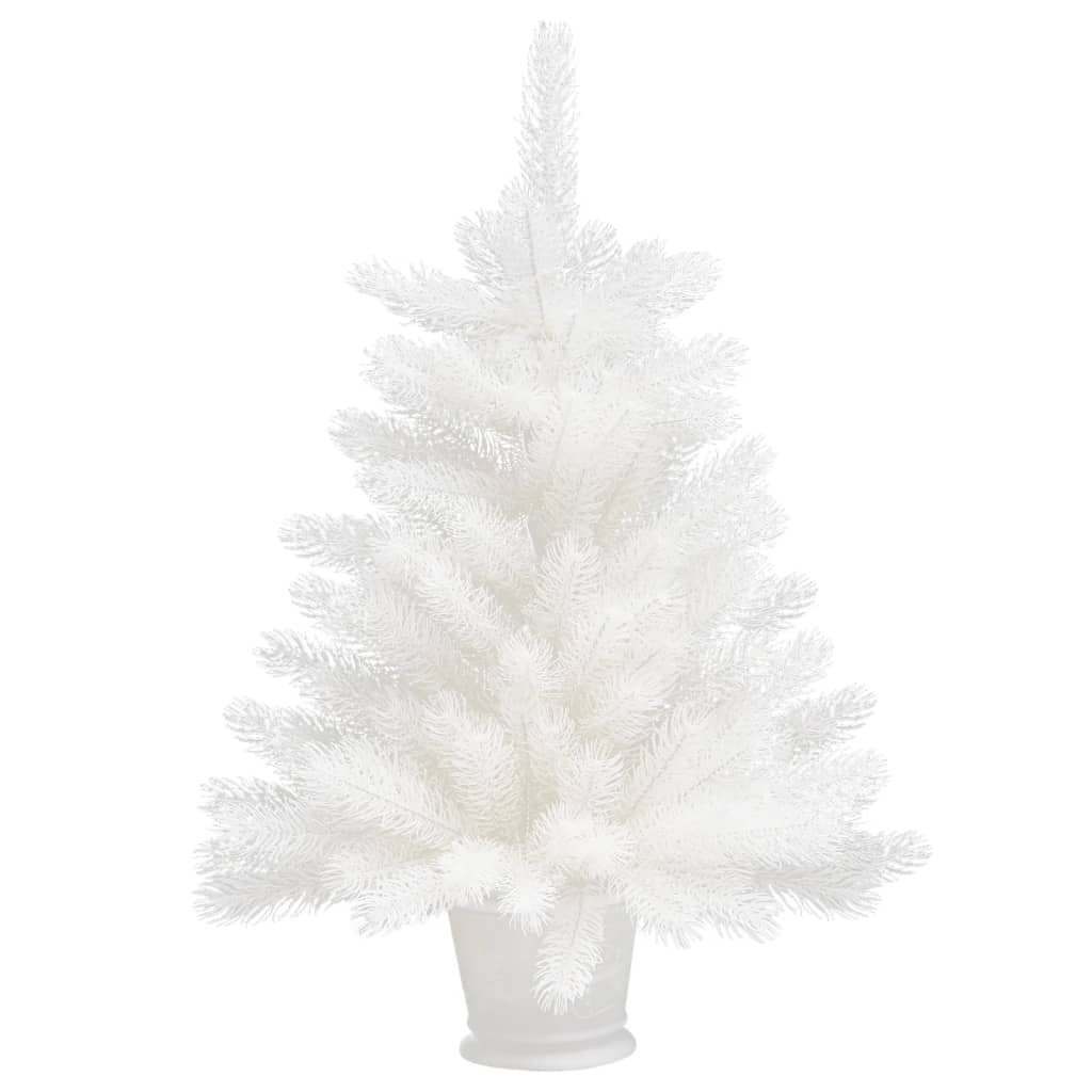 Plastgran med LED och julgranskulor vit 65 cm