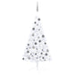 Halv plastgran med LED och julgranskulor vit 120 cm