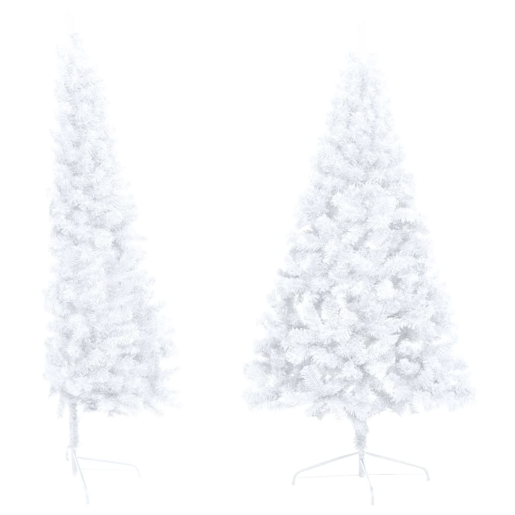 Halv plastgran med LED och julgranskulor vit 120 cm