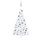 Halv plastgran med LED och julgranskulor vit 150 cm