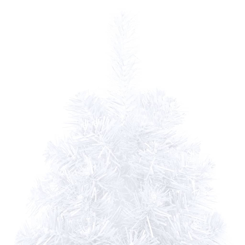 Halv plastgran med LED och julgranskulor vit 180 cm