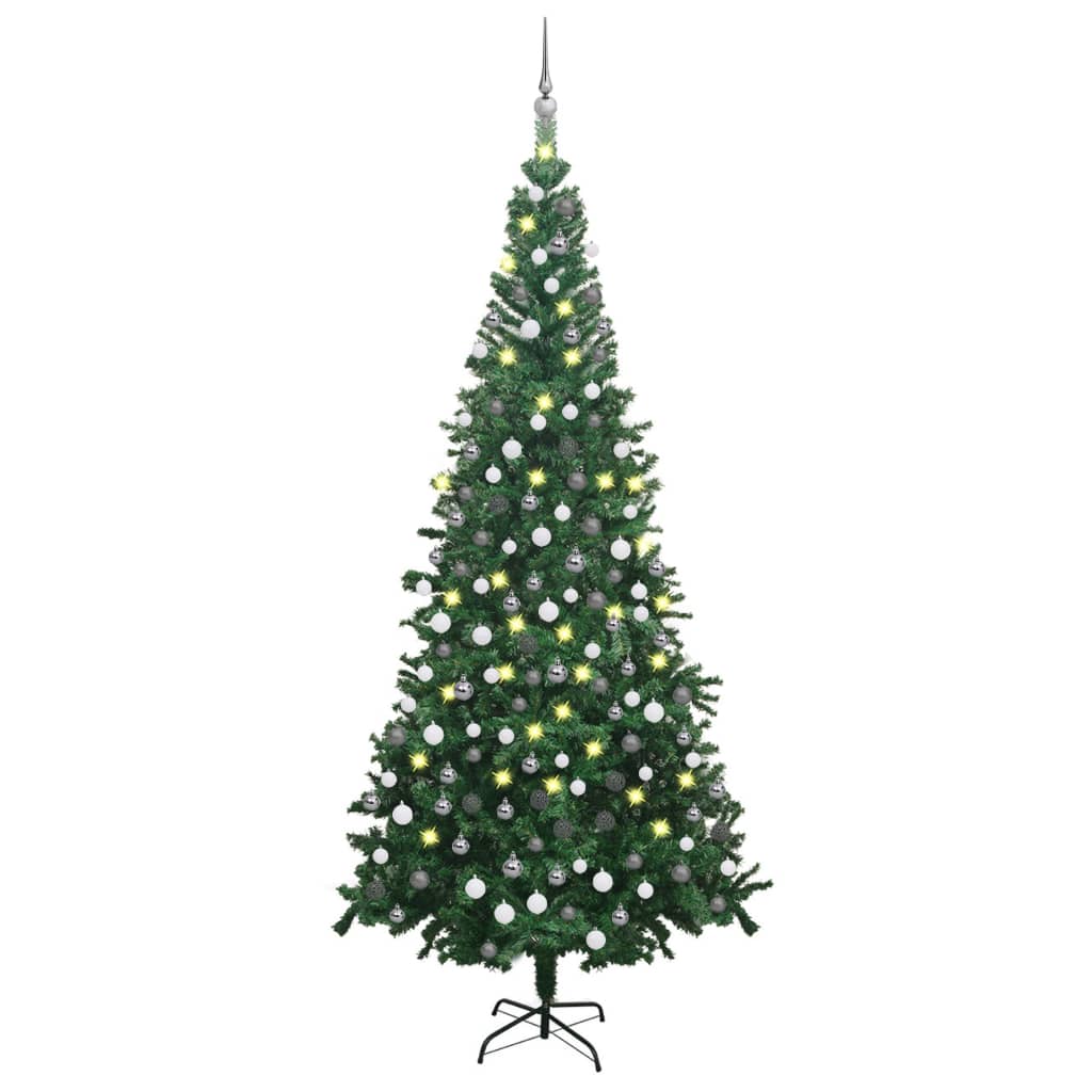 Konstgran  med LED och julgranskulor 240 cm grön