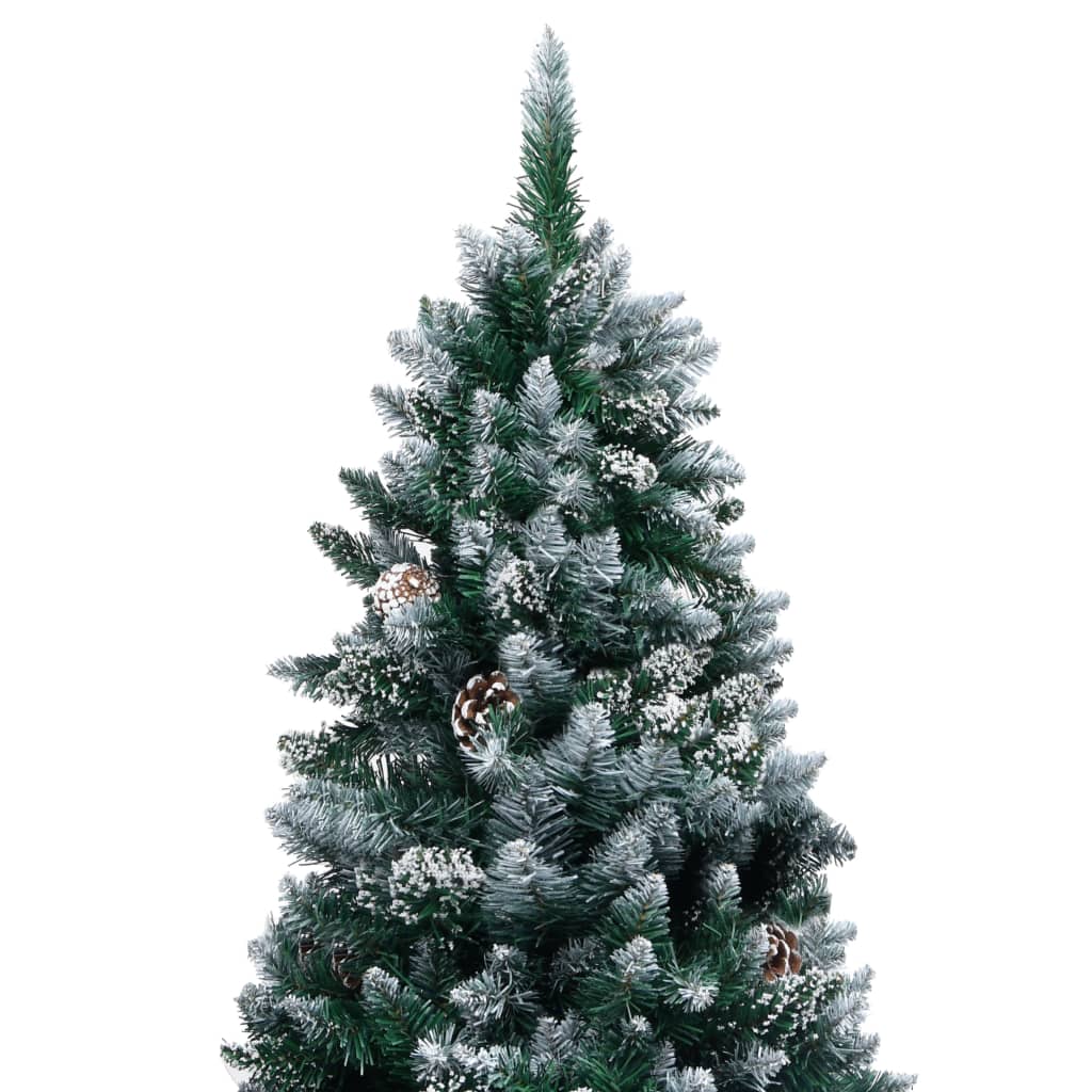 Konstgran med LED och julgranskulor och kottar 210 cm