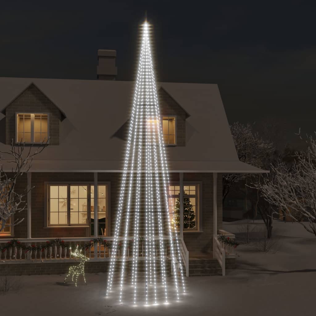 Julgranskon på flaggstång kallvit 1134 LEDs 800 cm